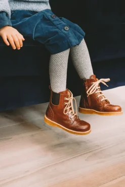 Angulus Kids | Lace-up Boot with Elastic & Zipper | Brown