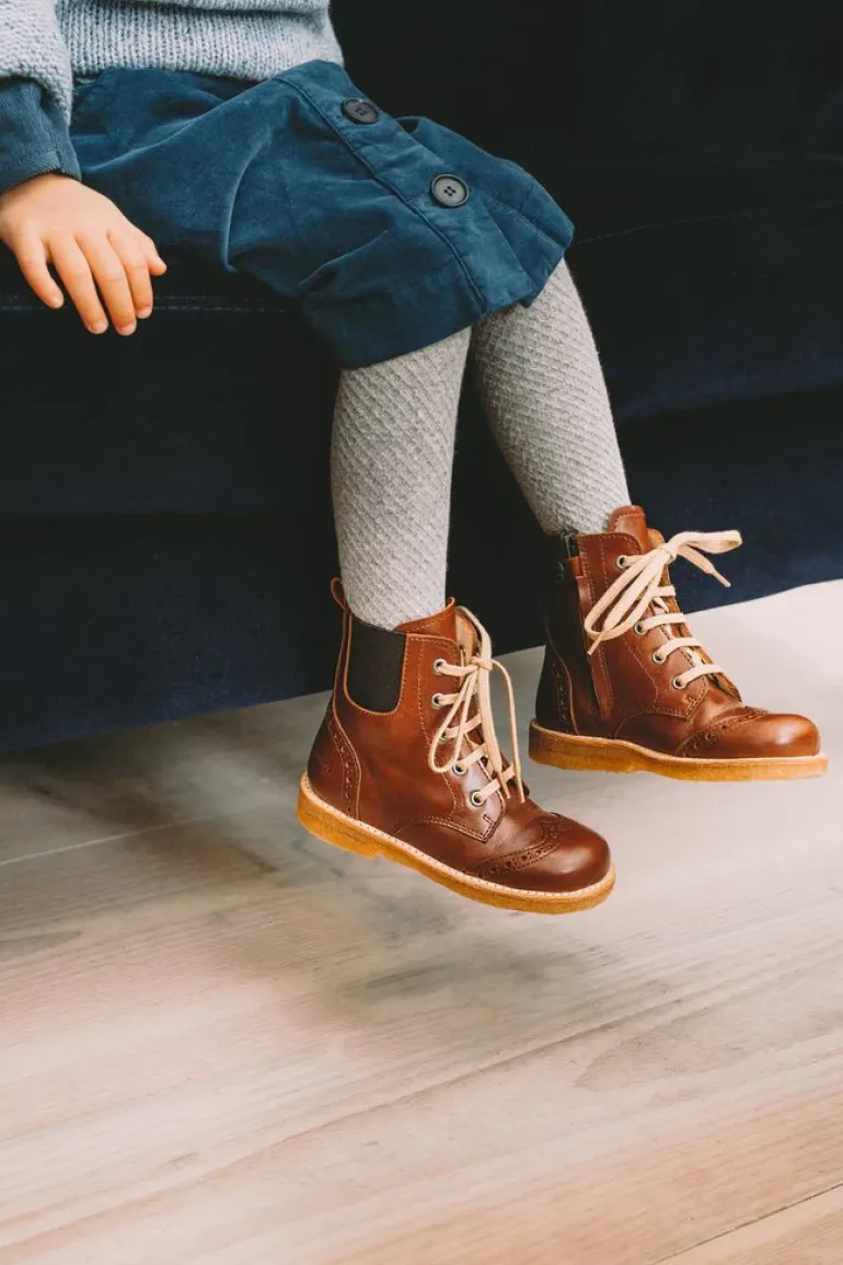 Angulus Kids | Lace-up Boot with Elastic & Zipper | Brown