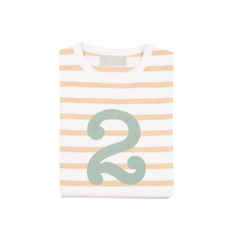 Bob & Blossom Number T-Shirts | Biscuit, White & Green Striped