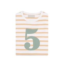 Bob & Blossom Number T-Shirts | Biscuit, White & Green Striped