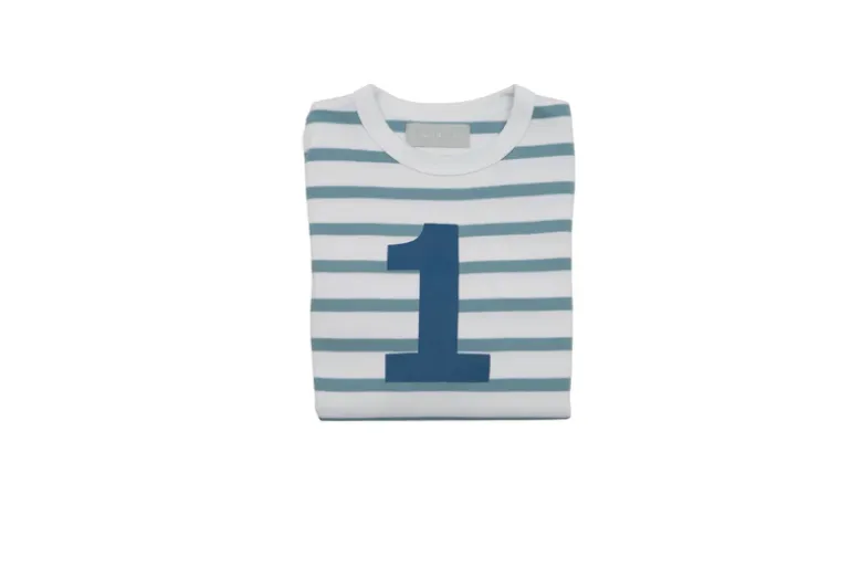 Bob & Blossom Number T-Shirts | Ocean & White Striped