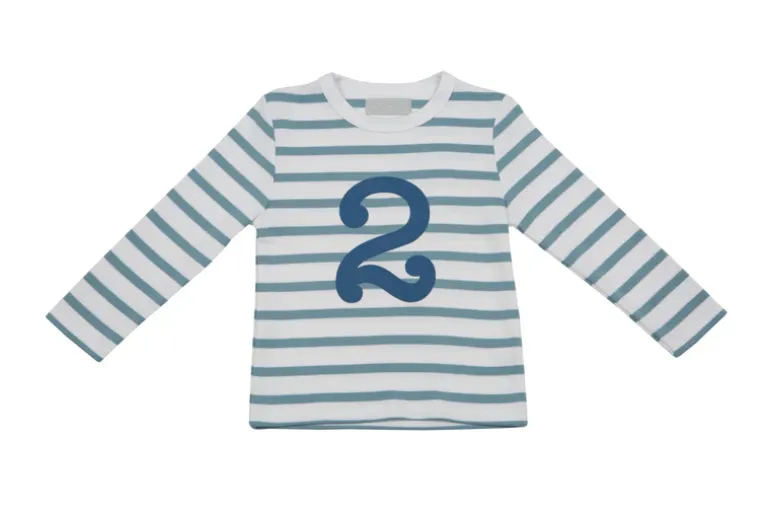 Bob & Blossom Number T-Shirts | Ocean & White Striped