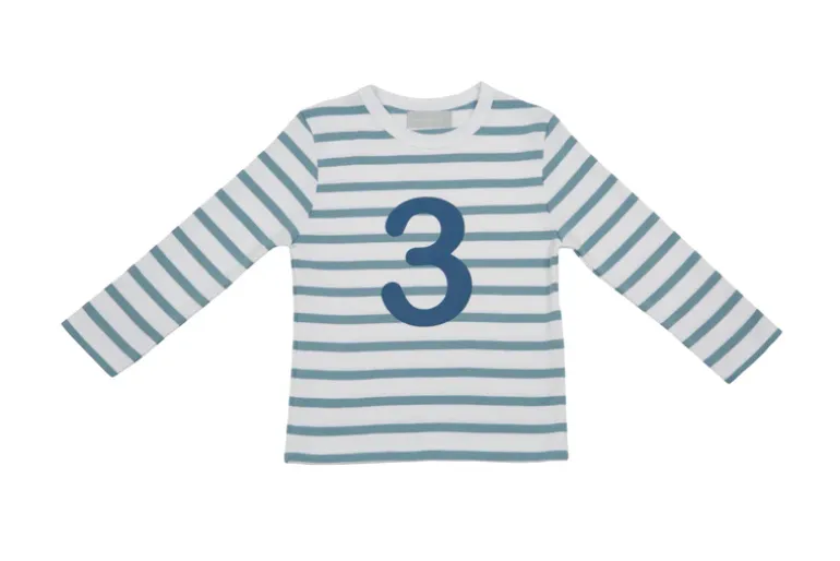 Bob & Blossom Number T-Shirts | Ocean & White Striped