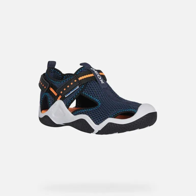 Geox Kids Sandals | Waterproof Wader | Navy & Orange Fluro
