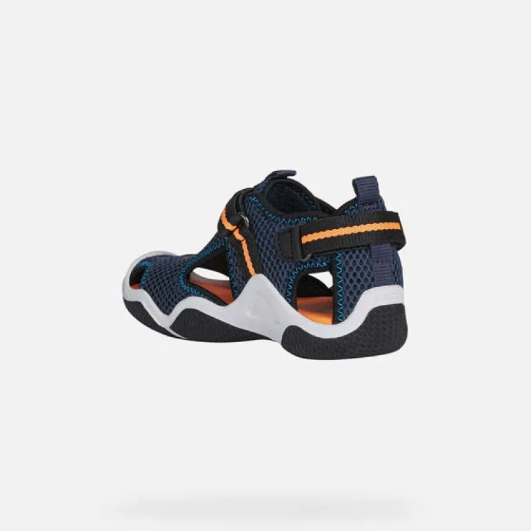 Geox Kids Sandals | Waterproof Wader | Navy & Orange Fluro
