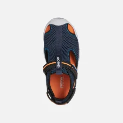 Geox Kids Sandals | Waterproof Wader | Navy & Orange Fluro