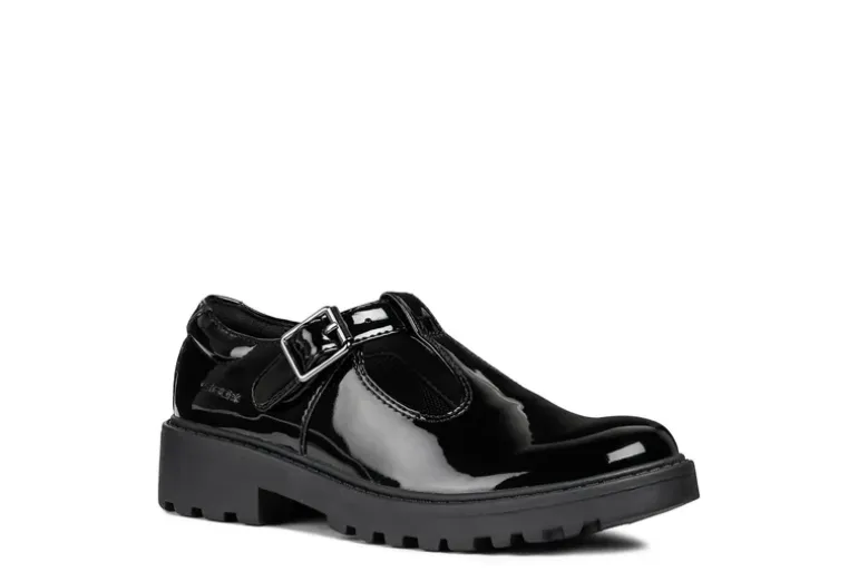 Geox School Shoes | Casey T-Bar | Black Patent