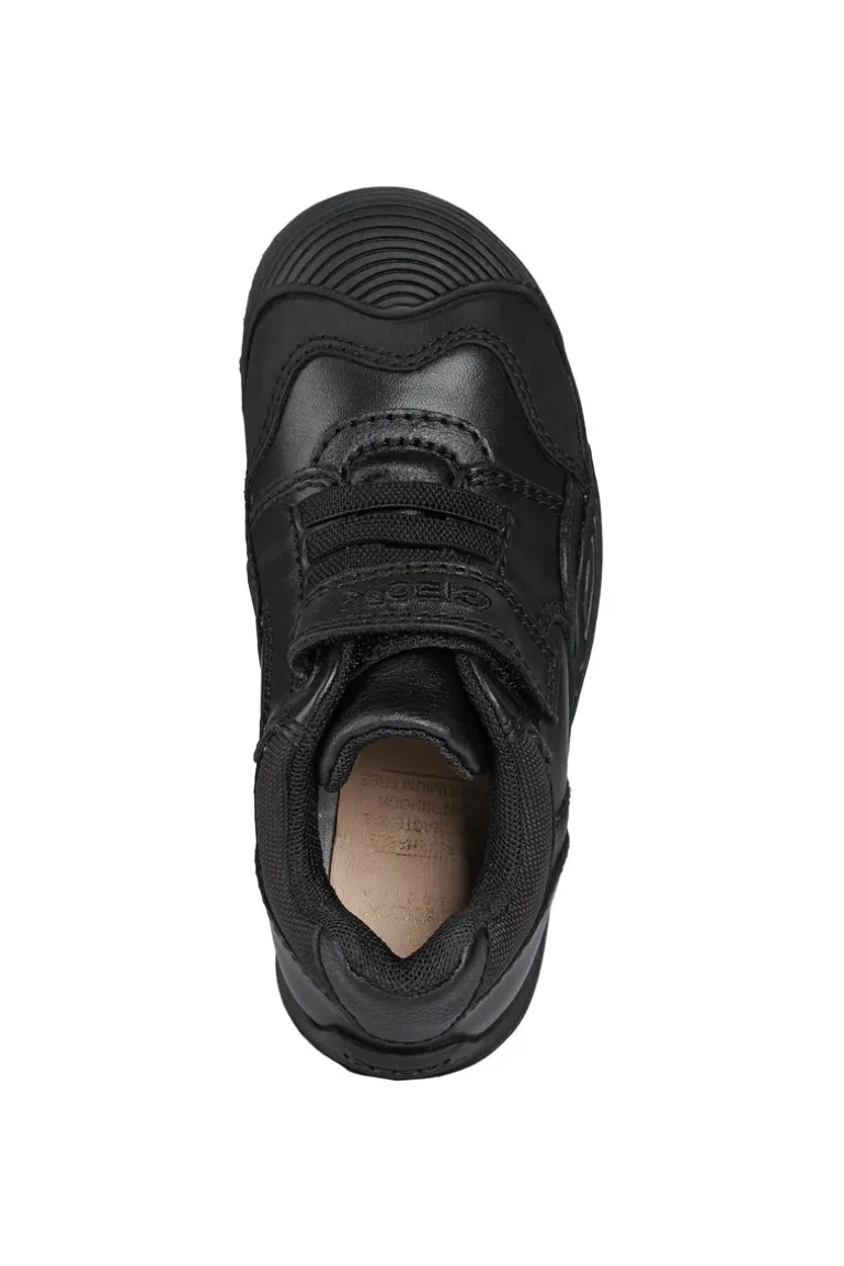 Geox School Shoes | Savage Elastic Velcro | Black Leather