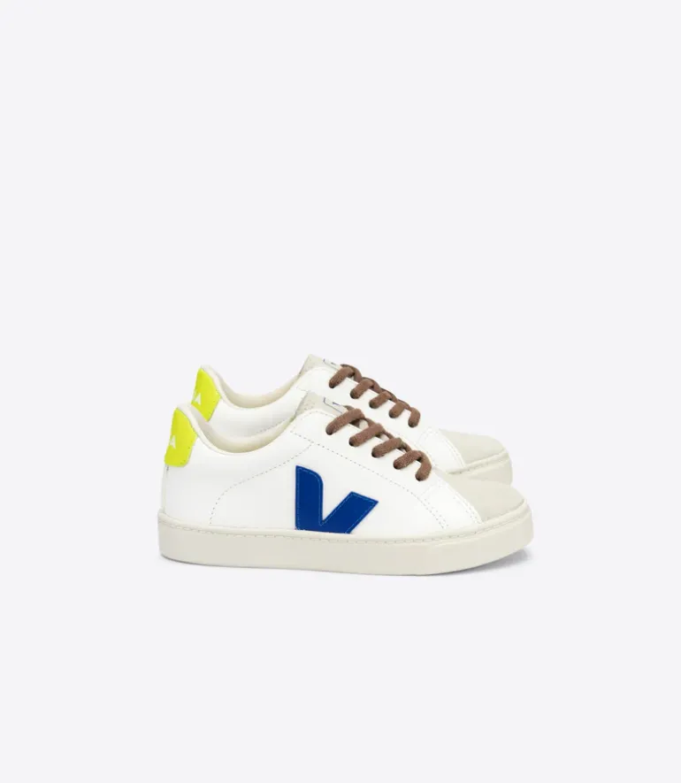 Veja Kids Trainers | Esplar Lace | Extra White, Indigo & Jaune Fluo